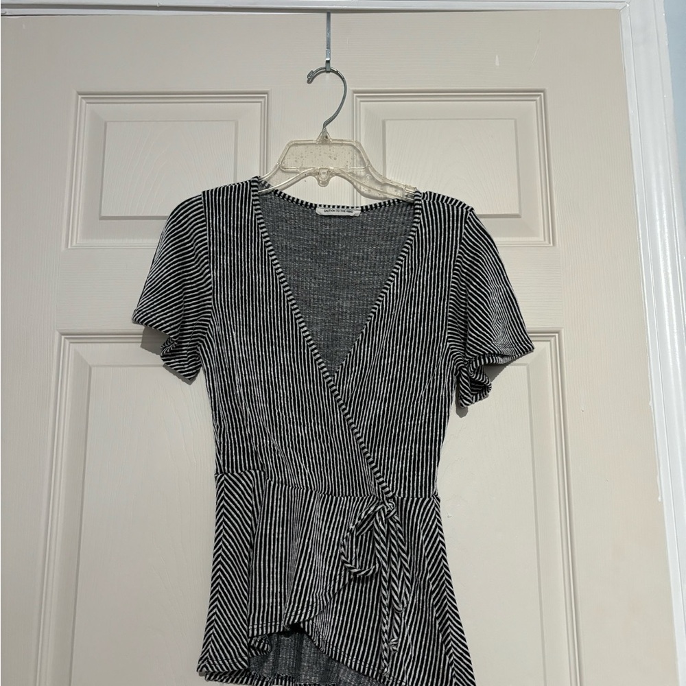 Black and White Striped Women's Top